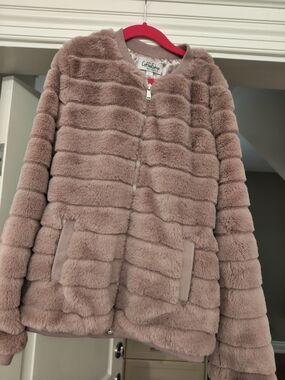 Girls' Plush Faux-Fur Jacket in Dusty Rose